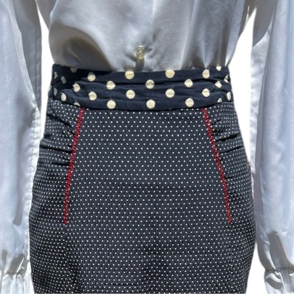 Yoana Baraschi Retro Navy Polka Dot Pin-up Style Pencil Skirt Size 6 - Picture 3 of 9
